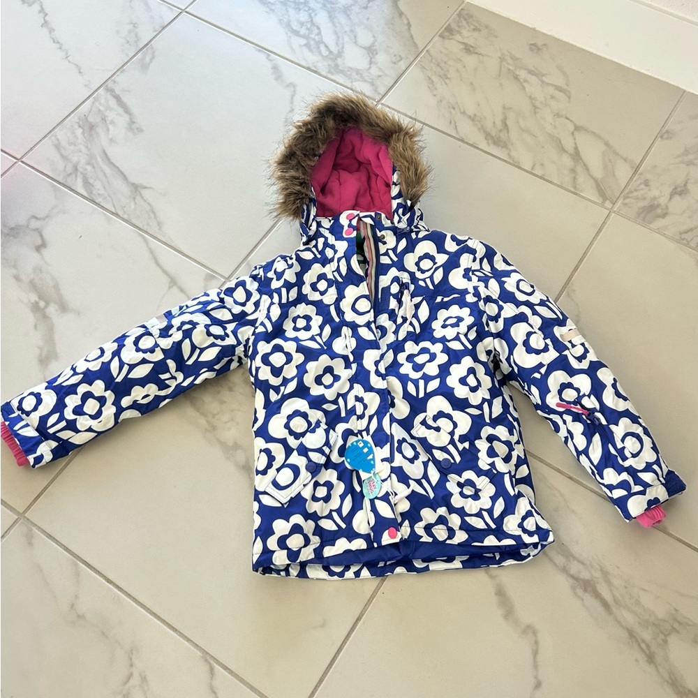 Boden Blue and White Floral Puffer Jacket